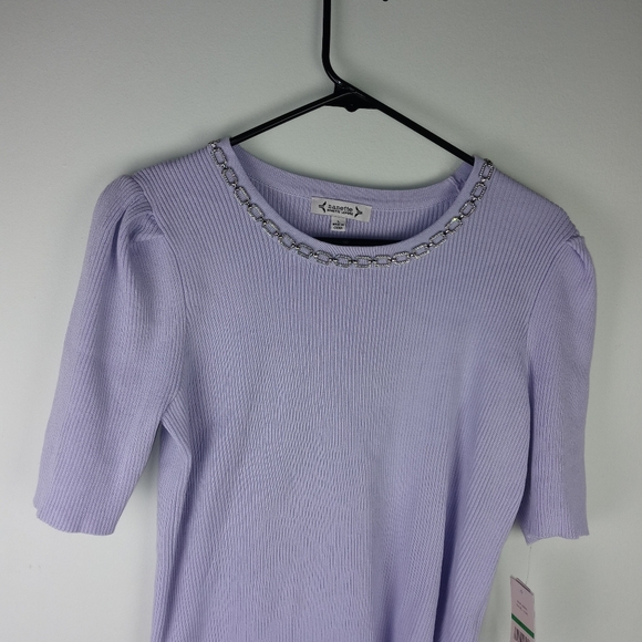 Nanette Lepore Jewelneck Ribbed Sweater Top Size L - Picture 2 of 14